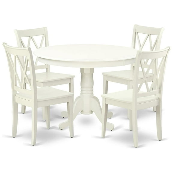 HomeStock 5 Piece Dining Room Table Set Includes a Round Kitchen Table with Pedestal and 4 Dining Chairs, 42x42 Inch,Linen White