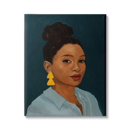 Stupell Indtries Sophisticated Female Portrait With Yellow Triangle Earrings,16 x 20,Design by Victoria Barnes
