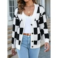 thumbnail image 3 of Women Fall Button Down Long Sleeve Cardigan Open Front Ribbed Knit Oversized Cardigan Sweaters Black XL, 3 of 7