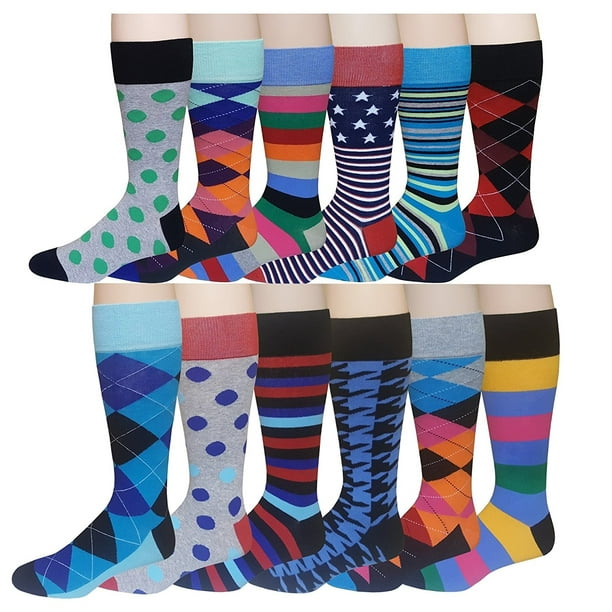 Different Touch - 12 Pairs Men's Cotton Funky Classic Design Colorful ...
