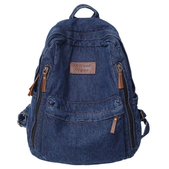 Light Wash Denim Jean Backpack for Women & Men Retro Aesthetic Rucksack Basic Backpack for High School/College Students Travel Laptop Bag(15.7×12.6in)
