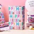 thumbnail image 2 of Pink Birthday Wrapping Paper Roll - Colorful Happy Birthday Letters with Metallic Foil Shine & Polka Dots Reversible Gift Wrap for Girls Baby Shower, Party - Mini Roll - 17 Inch x 33 Feet, 2 of 4