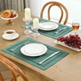 thumbnail image 4 of Placemats Set of 4, Yamaziot Double Layer Cloth Fabric Heat Resistant Place Mat, Washable Reversible Rectangle Dining Table Mats, Hollow Teal, 12"x18", 4 of 5