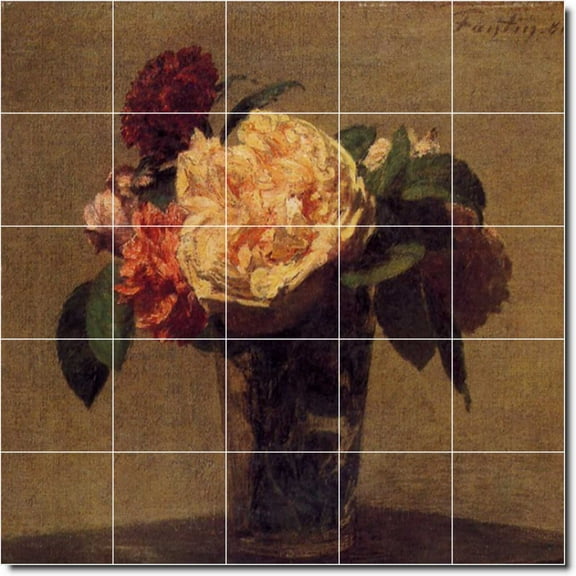 Ceramic Tile Mural-Henri Fantin-Latour Flowers Painting 119. 21.25" w x 21.25" h using (25) 4.25 x 4.25 ceramic tiles