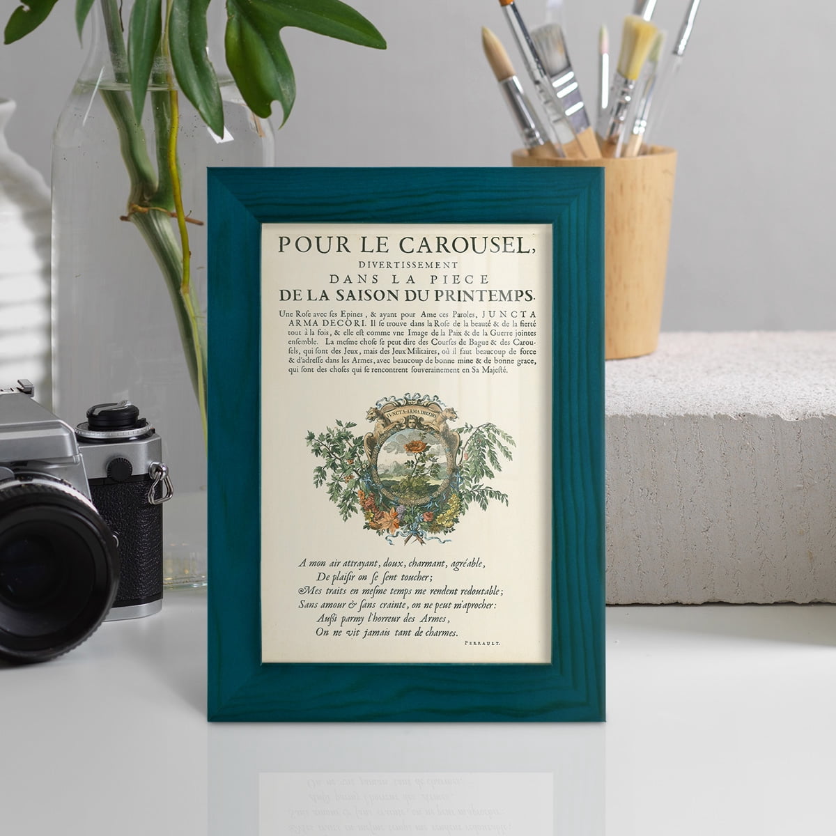 Printed Embellished Bookplate IV - Framed Print w/glass - Ocean Blue