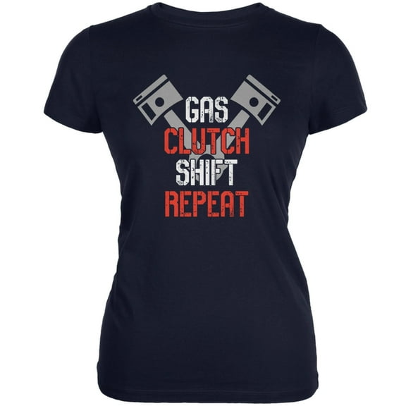 Gas Clutch Shift Repeat Navy Juniors Soft T-Shirt - 2X-Large