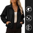 thumbnail image 4 of Hurxie Womens Windbreaker Crop Jackets Long Sleeve Zip Up Hidden Hooded Winter Bomber Jacket with Pockets Black,L, 4 of 8