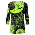 thumbnail image 4 of WTOBBY Women's Halloween Printed V-Neck Loose Shirt with 3/4 Sleeve, Casual Button Detail T-Shirt Top for Fall Season, Comfortable Fashion Apparel and Daily Wear,Green L, 4 of 6