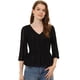 thumbnail image 1 of Blusa liviana de encaje sólido para mujer, cuello en V, manga 3/4, blusa campesina con peplum Negro M, 1 of 5