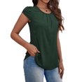 thumbnail image 2 of VOIANLIMO Womens Casual Round Neck Basic Pleated Top Cap Sleeve Curved Keyhole Back Blouse S-2XL, 2 of 5