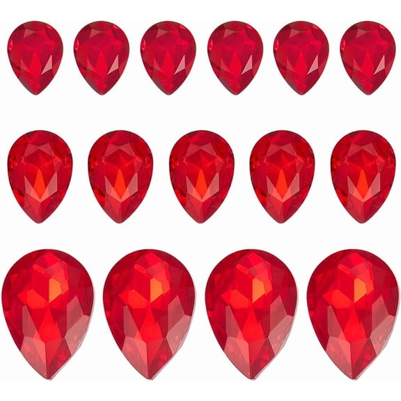 1 Box 120Pcs Pointed Back Gemstones Teardrop Gems 3 Sizes Red Clear Class Gemstones Pointback Rhinestones Small Faceted Tear Drop Beads No Hole Beads for Jewelry Making Embelishment DIY