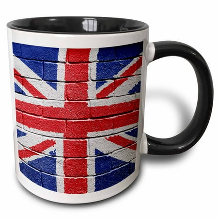 3dRose UK United Kingdom Great Britain British flag on brick wall national country, Two Tone Black Mug, 11oz