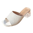 thumbnail image 2 of Roncen Women's Square Open Toe Heeled Mules Flip Flops Chunky Heels Slip On Sandals Block High Heel Fashion Wedding Dress Shoes, 2 of 9