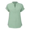 thumbnail image 5 of Hfnxid Cotton Linen Tops for Womens Long Sleeve Lapel Collar Button Up Shirt Solid Color Fashion Top Casual Loose Fit Blouse with Pockets, 5 of 6