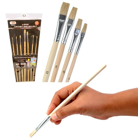 - Paint Brush Set 7 Brushes for Acrylic Oil Watercolor Gouache Artist Long Wooden