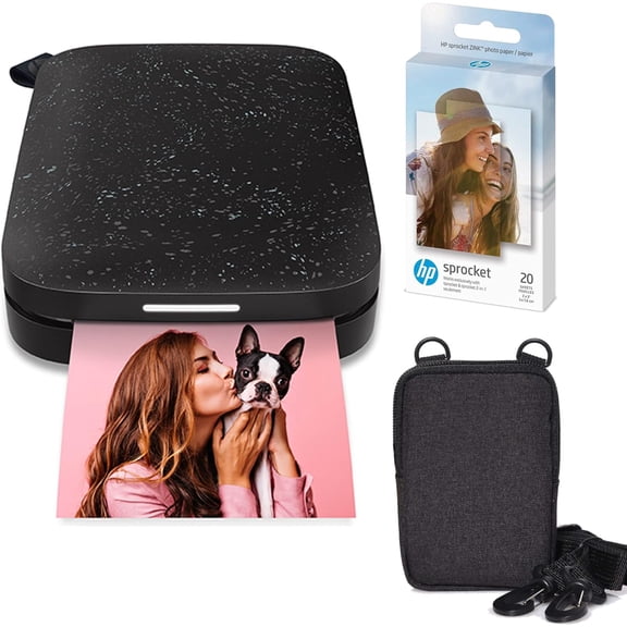 HP Sprocket Portable 2x3" Instant Photo Printer (Black Noir) and Zink Photo Paper Bundle