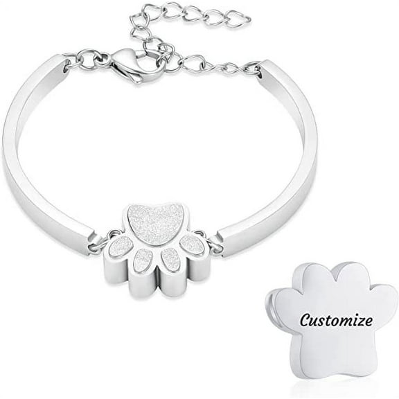 Cremation Jewelry Urn Bracelet for Ashes Paw Print Cremation Jewelry for Pet Dog Cat Ashes Stainless Steel Keepsake Ash Holder Adjustable Memorial Urn Bangle Bracelet for Ashes