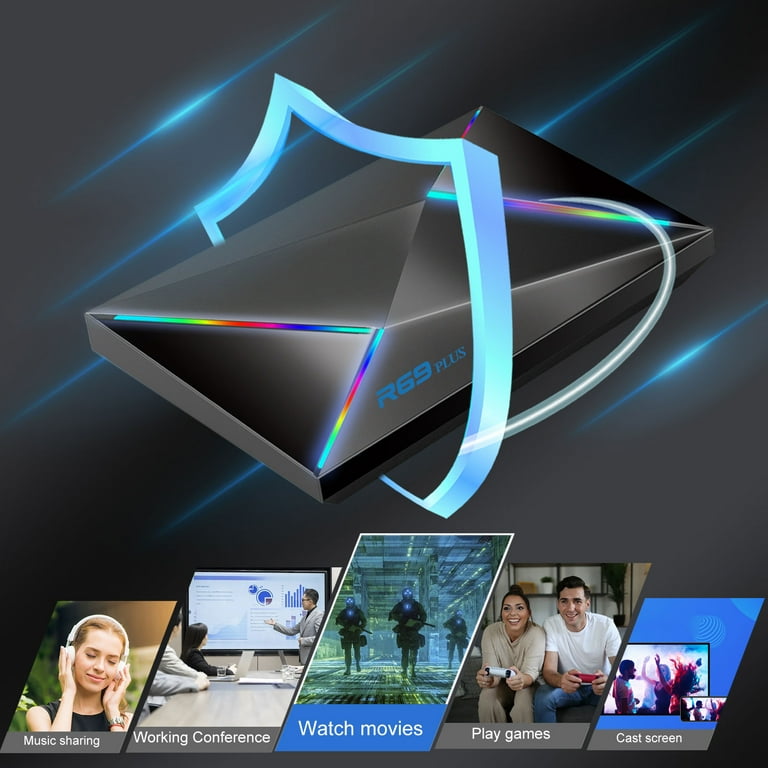 Android TV Box 14.0, R69 Plus TV Box 4K/8K 4 Go RAM 64 Go ROM, Android Box WiFi 6 Avec S905X4 CPU 3D 2.4G/5G WiFi BT 5.0 USB 3.0 Avec Mini Clavier