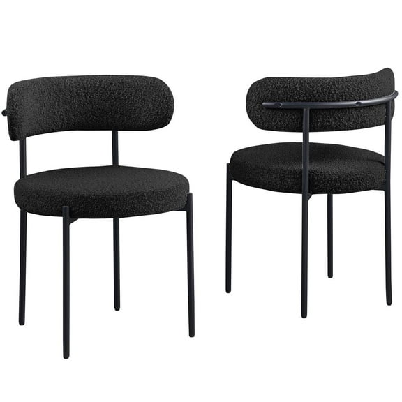 Best Master Furniture Boucle Fabric Dining Chairs in Black Finish (Set of 2)