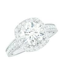 Rosec Jewels Cubic Zirconia Engagement Ring with Halo - AAAA Quality Certified - Ready to Gift with Jewelry Box, 10K White Gold, US 13.00