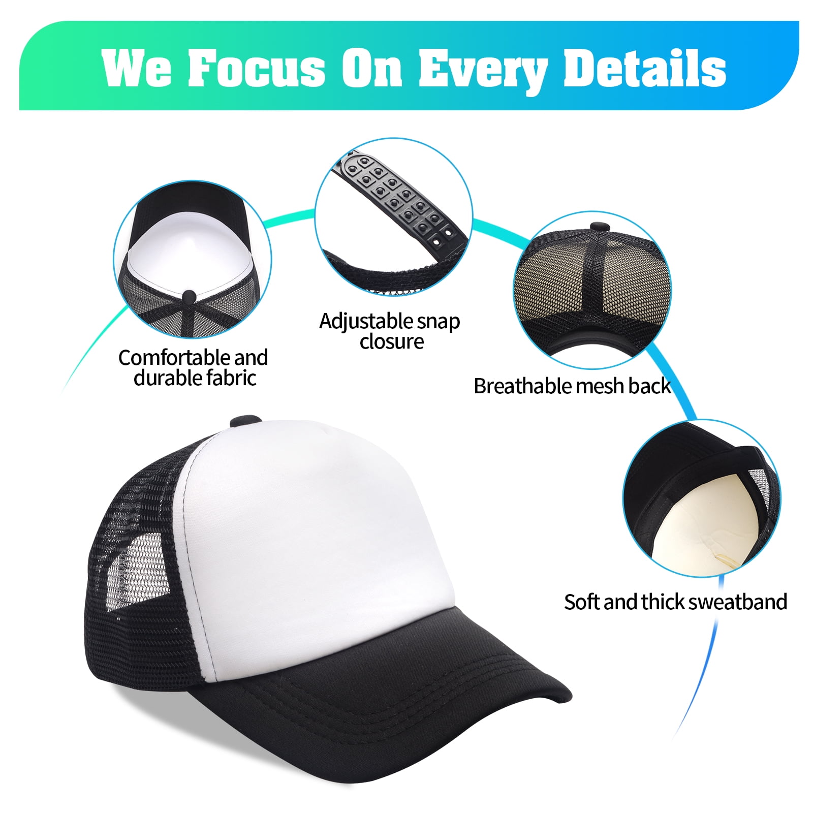 QOMOLANGMA 10PCS Blank Sublimation Flat Billed Trucker Hat Polyester Mesh  Cap Baseball Caps Hat for Heat Transfer Printing