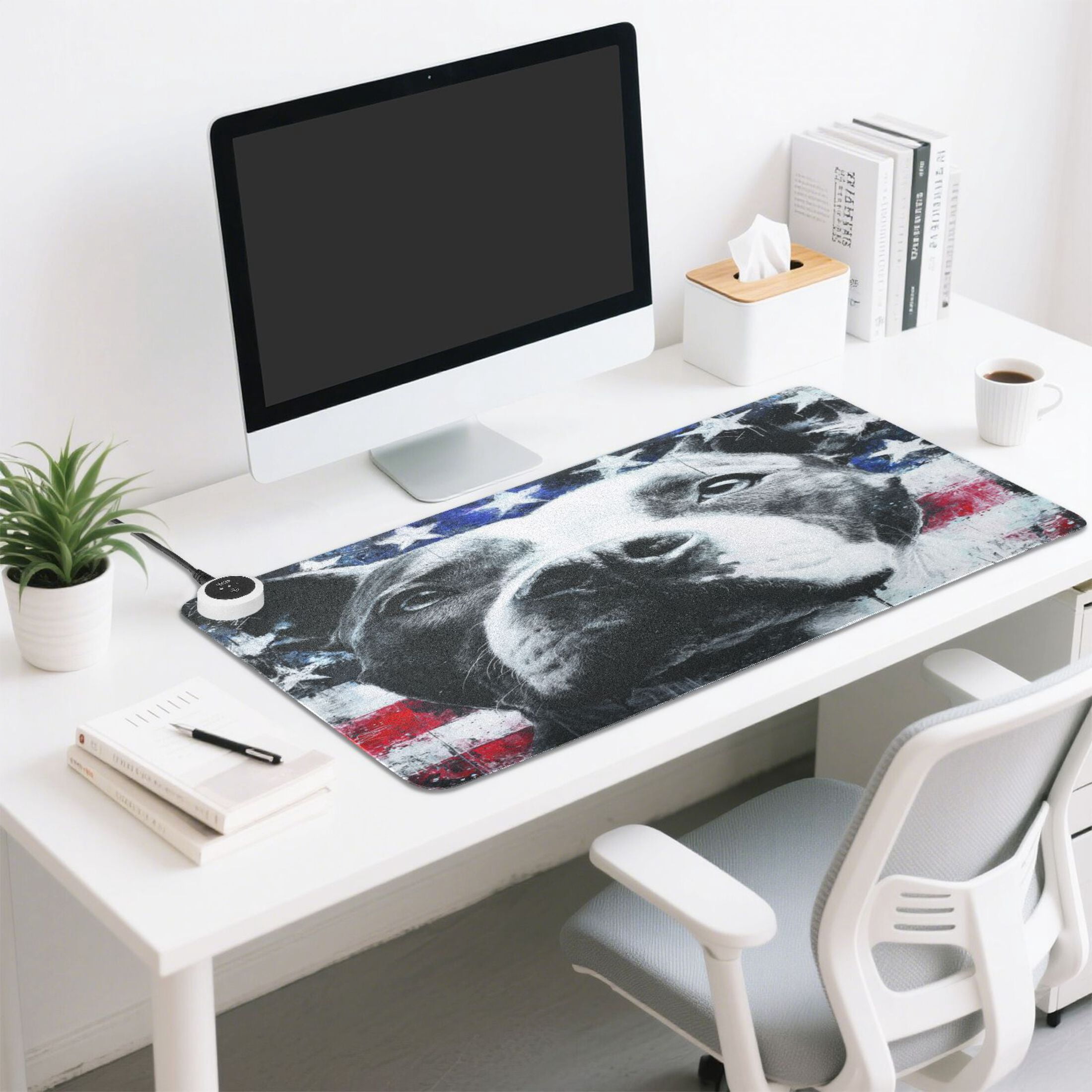 Large Heated Desk Mat Mouse Pad 31.5"x13"PU Leather Graphene Heating Desk Warmer with 3 Temperature Settings 110V US Plug Non-Slip Warm Pad for Home, Office, and Gaming Guardian Of The Old Glory