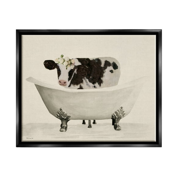 Stupell Industries Antique Bathtub Cow Animals & Insects Painting Black Floater Framed Art Print Wall Art, 21 x 17