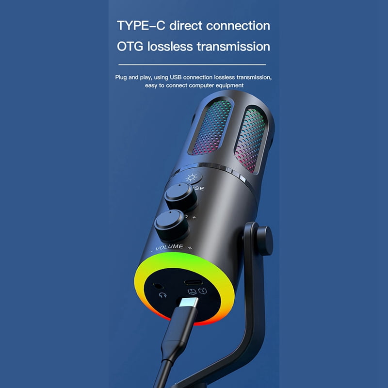Professional Gaming Microphone with Stand RGB USB Wired Condenser Mic for PC Laptop Streaming Podcast Karaoke