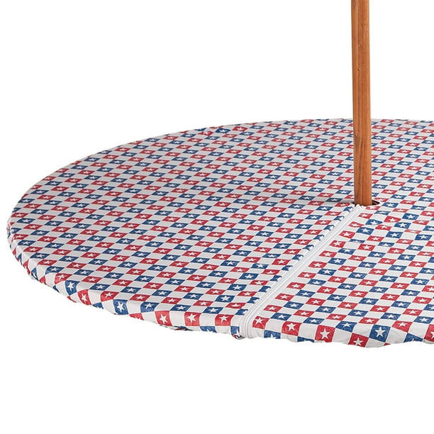American Stars Zippered Elasticized, Fitted Outdoor Round Tablecloth With Umbrella Hole