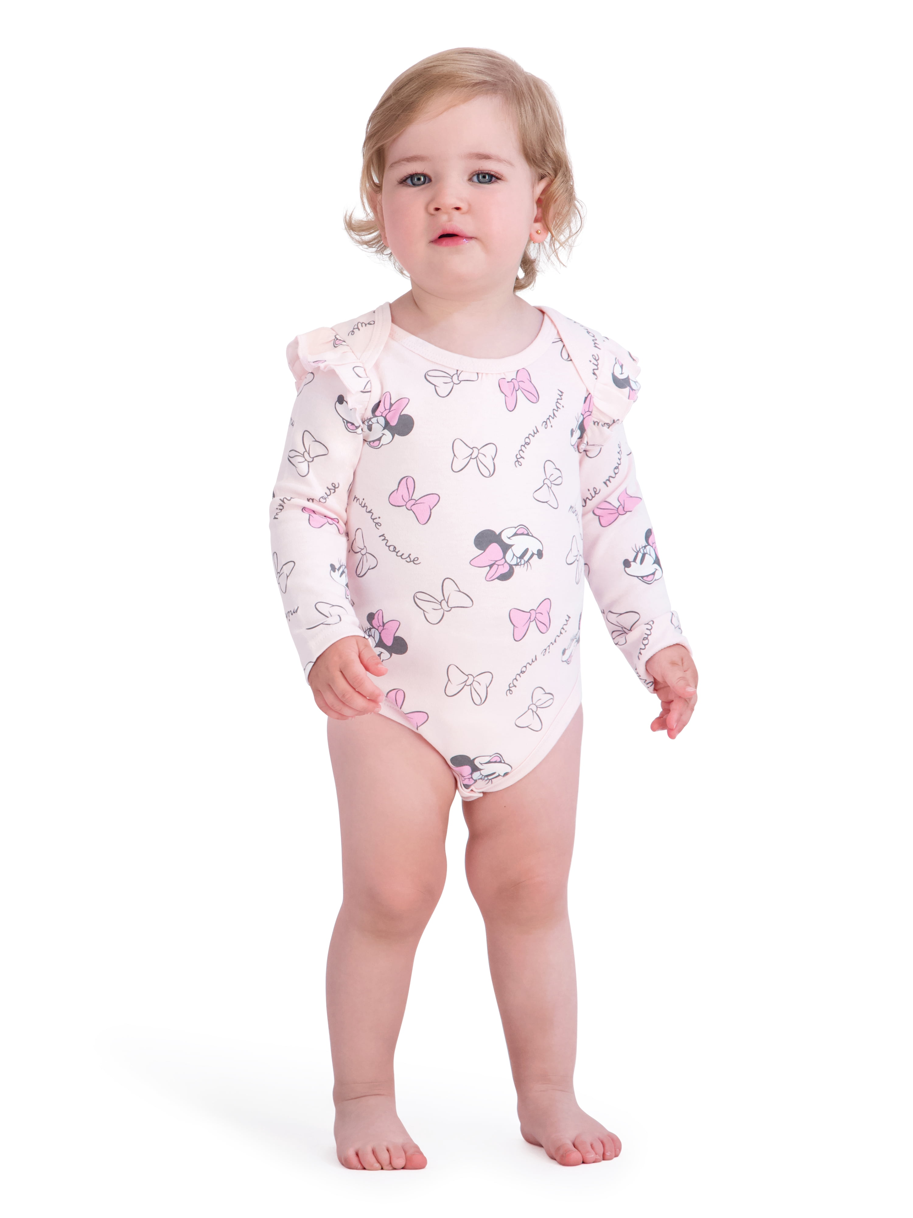 Minnie Mouse Baby Girls 3 Pack Long Sleeve Bodysuit, Size 0-24 Months