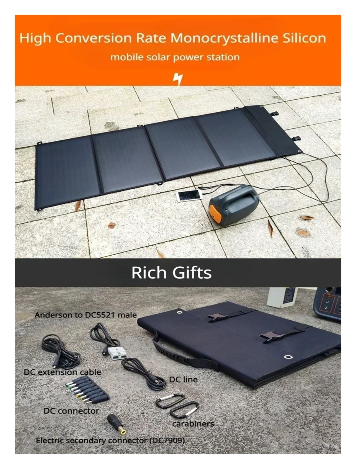 Folding solar panels Folding Solar 400W Single Crystal Panel USB Output Waterproof 18V Battery Solar charger