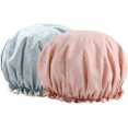 thumbnail image 1 of Gorro de ducha para mujer, gorro de ducha de doble capa, impermeable, elástico, con estampado de flores, para ducha, spa, salón de belleza, 1 of 4