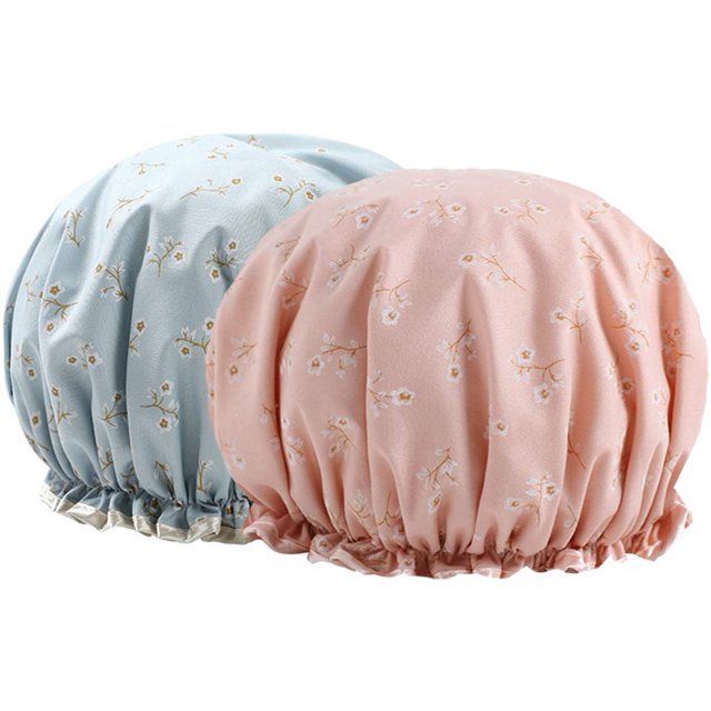 Gorro de ducha para mujer, gorro de ducha de doble capa, impermeable, elástico, con estampado de flores, para ducha, spa, salón de belleza