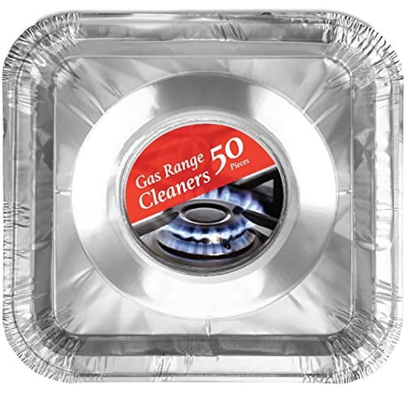 Disposable Gas Burner Liners 50 Pack,Aluminum Foil Square Stove Covers,Range Protectors,Stove Top Foil Covers for Gas Burners,Catch Food Spills,Aluminum Stove Burner Cover,Foil Liner 8.5x8.5 In