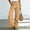 Khaki plus size wide leg pants a1, variant on Cagogo Women's Plus Size Wide Leg Elastic Waist Pants Cotton Linen Flowy Casual Loose Long Trousers with Pockets Workout Lounge Beach Summer Clothes, Hot Pink 2XL