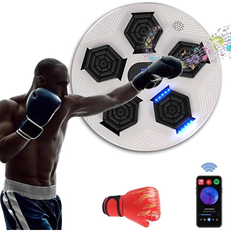 Annuodi Electronic Boxing Machine Smart Music Boxing Trainer for Multi-Mode Training Bluetooth Boxing Training Target with Boxing Gloves for Stress Relief and Relaxation