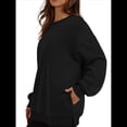 thumbnail image 2 of Sudadera de Gran Tamaño para Mujer, Cuello Redondo, Larga, Jersey de , Ropa de Moda de Otoño con Bolsillo Negro L, 2 of 9