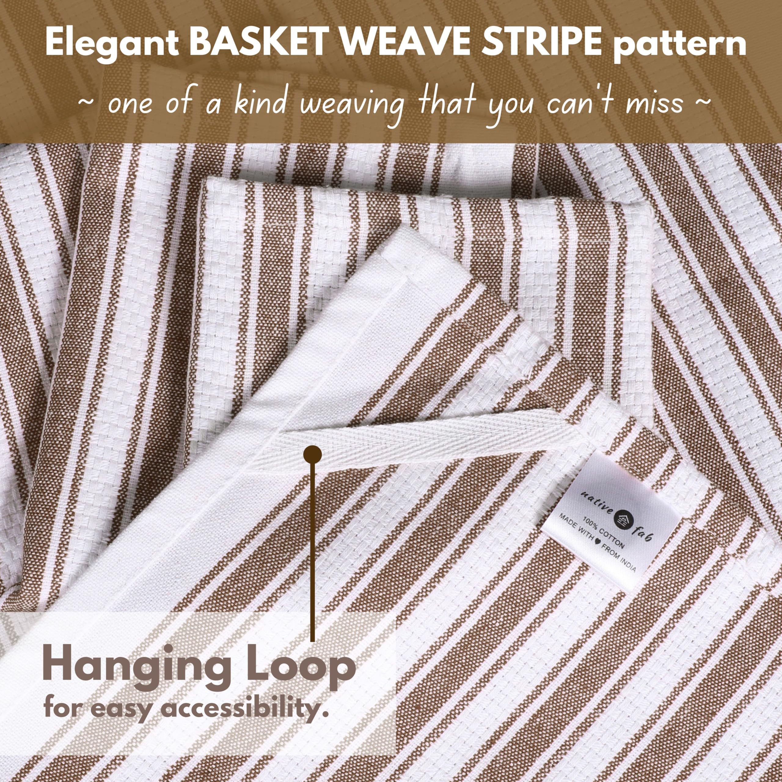 Native Fab Kitchen Dish Cloths 12 Pack, 16x26, Quick Dry Towels with Loop, Brown