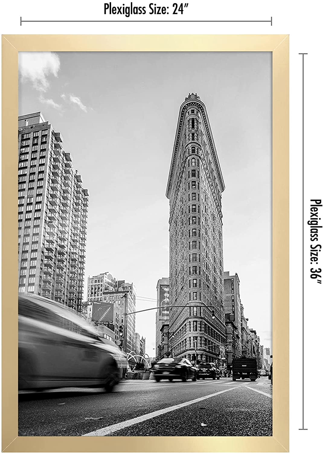 Americanflat 24x36 Poster Frame in Gold - Composite Wood with Polished Plexiglass - Horizontal and Vertical Formats for Wall with Included Hanging Hardware
