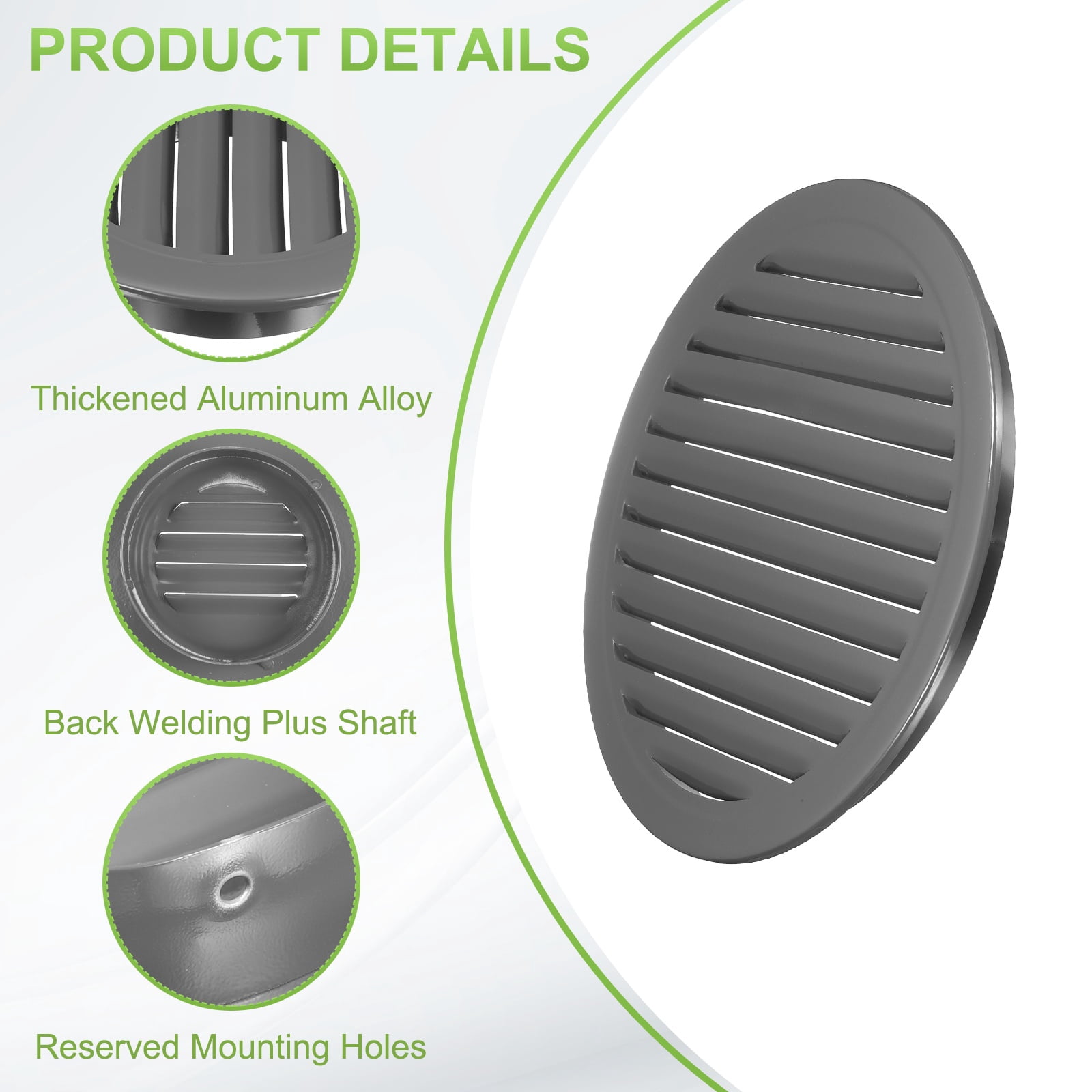 Uxcell 13.7" Round Air Vent, Louver Grille Cover Aluminum Alloy Soffit Vent HVAC Ventilation for Ceiling Wall Roofing Bathroom Kitchen Garage Duct Shed Garage, Dark Gray