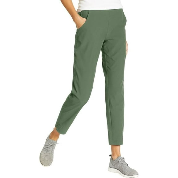 Eddie Bauer Womens Travel Pants Lightweight Elastic Waistband Ankle Pants (Green, XL)