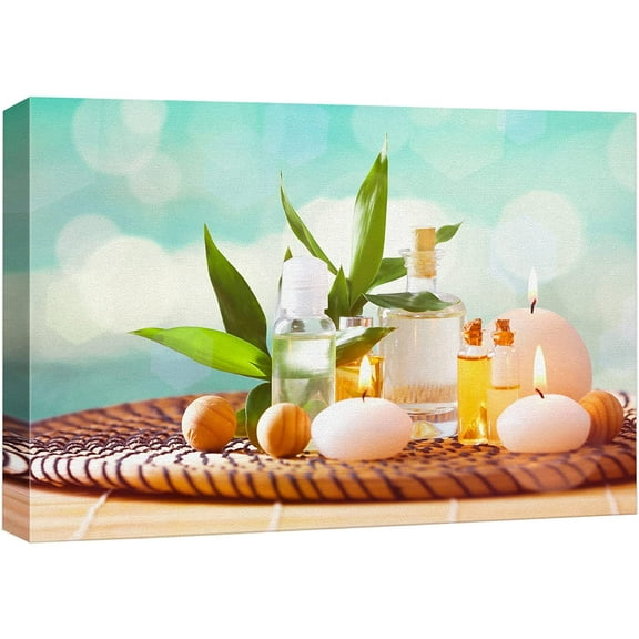 wall26 Canvas Print Wall Art Relaxing Zen Spa Tropical Jungle Leaf Candle Massage Stones Nature Yoga Photography Modern Art Contemporary Decorative Chic for Living Room, Bedroom, Office - 12"x18