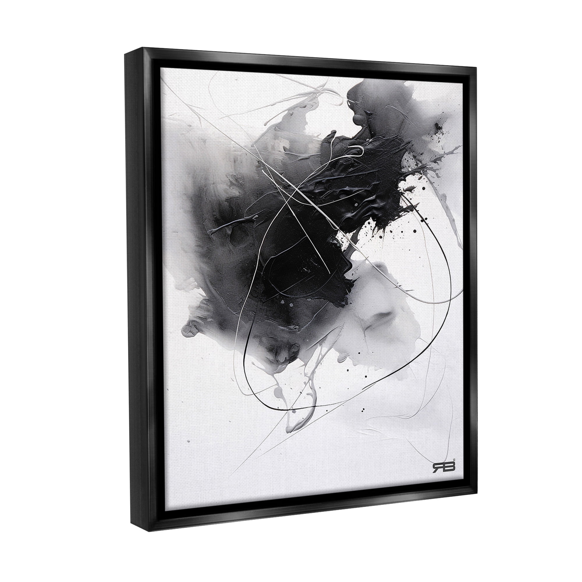 Stupell Industries Contemporary Watercolor Smear Abstract Painting Black Floater Framed Canvas Art Print Wall Art, 17 x 21