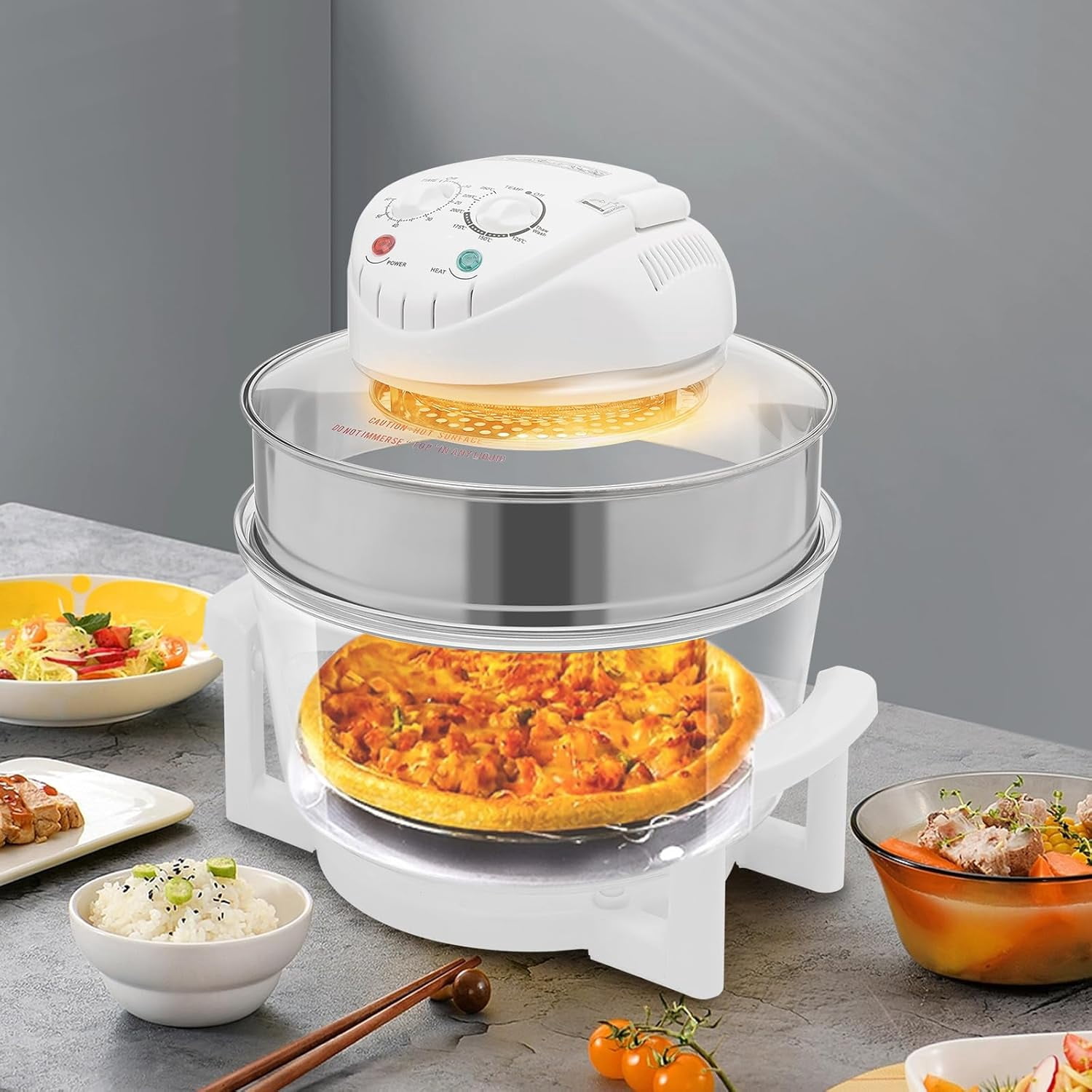 18 Quart Air Fryer Halogen Convection Oven with See-Through Glass, 1400W, Adjustable Temperature and Timer Knobs, Safety Auto Shut-off, for Healthy Meals French Fries Cooking