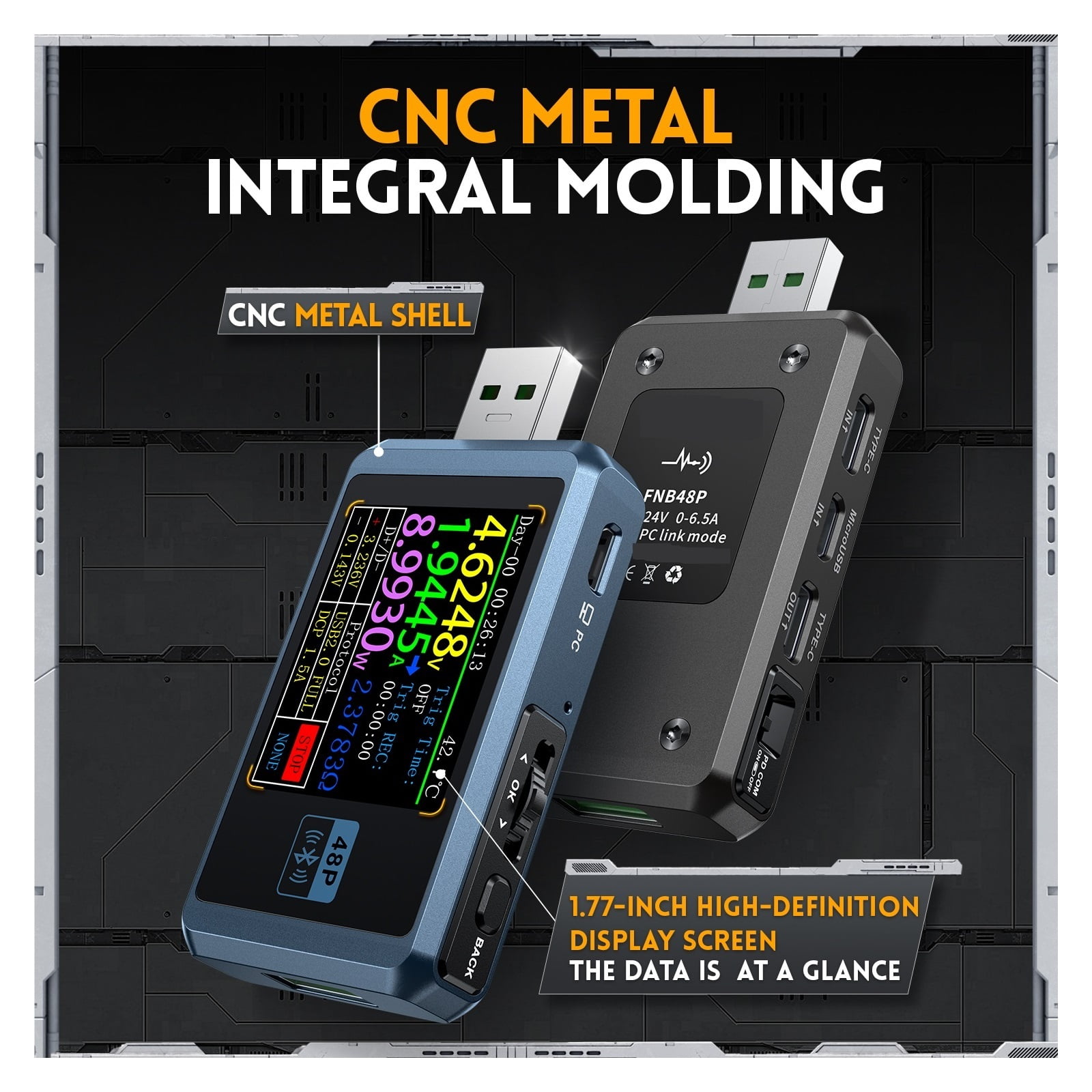 USB Battery Tester Voltmeter Ammeter TYPE-C Fast Charge Detection Trigger Capacity Measurement Ripple Monitor ,Live Data