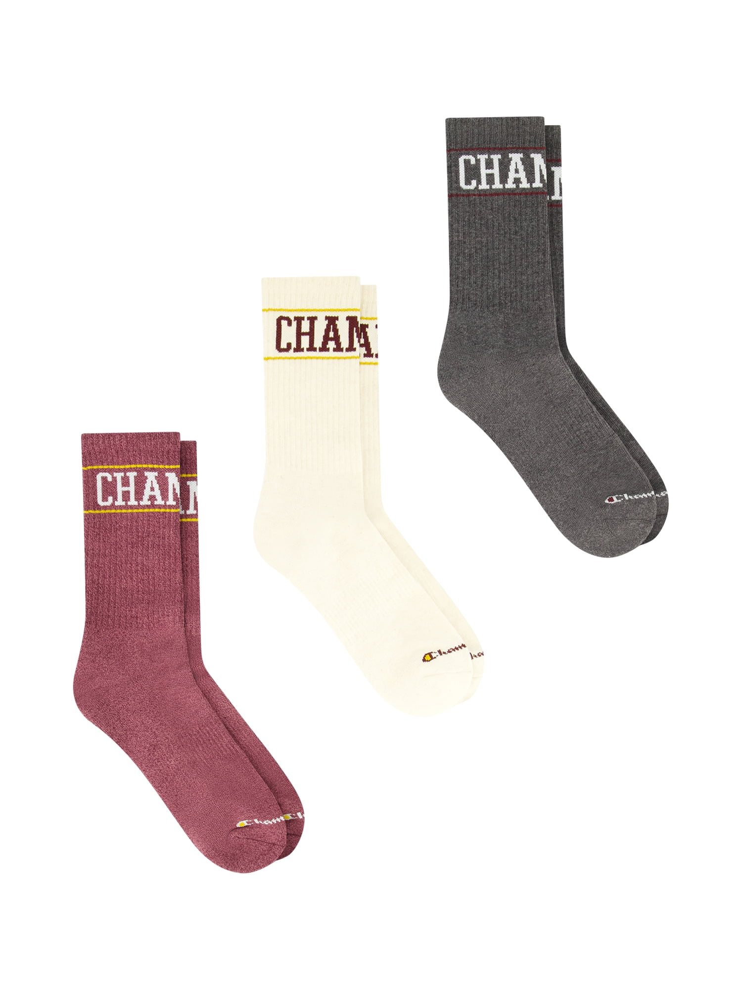 Champion Men’s Crew Socks 3 Pack – Half Terry Cushion, Moisture-Wicking, Arch Support, Stretch Comfort, Sizes 6–12.5