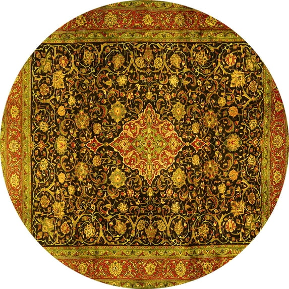 Ahgly Company Indoor Round Medallion Yellow Traditional Area Rugs, 8' Round