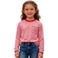 thumbnail image 3 of Byoo Toddler Girls Striped Tee Shirt Long Sleeve Crew Neck T Shirt Casual School Comfortable Top for Children， Red, 3 of 5