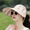 thumbnail image 3 of Women Summer Sun Hat Anti-UV Long Brim Protect Face Striped Print Breathable Sunscreen Adjustable Sweat Absorption Band Vacation Sun Hat Women Headwear, 3 of 7