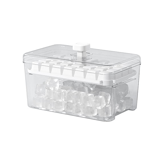 Covered Ice Tray Mold, 2-in-1 Ice Cube Maker Box with Storage Bin for Kitchen Freezer, Easy Release White 7" x 3" x 5"